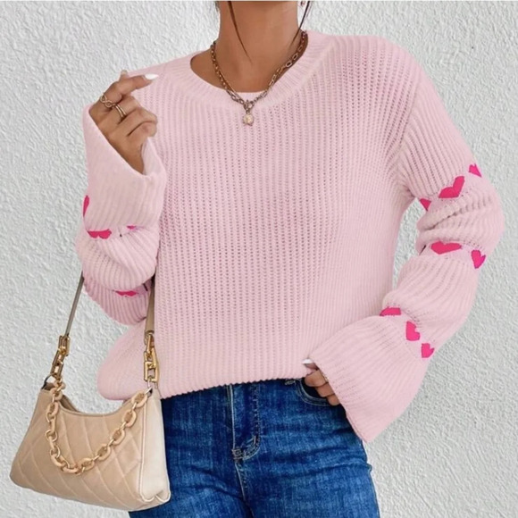 Cozy hearts print sleeve sweater top - Picture 2 of 7